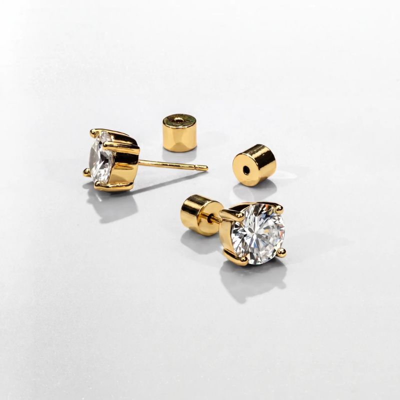 Gold Round Stud Earrings