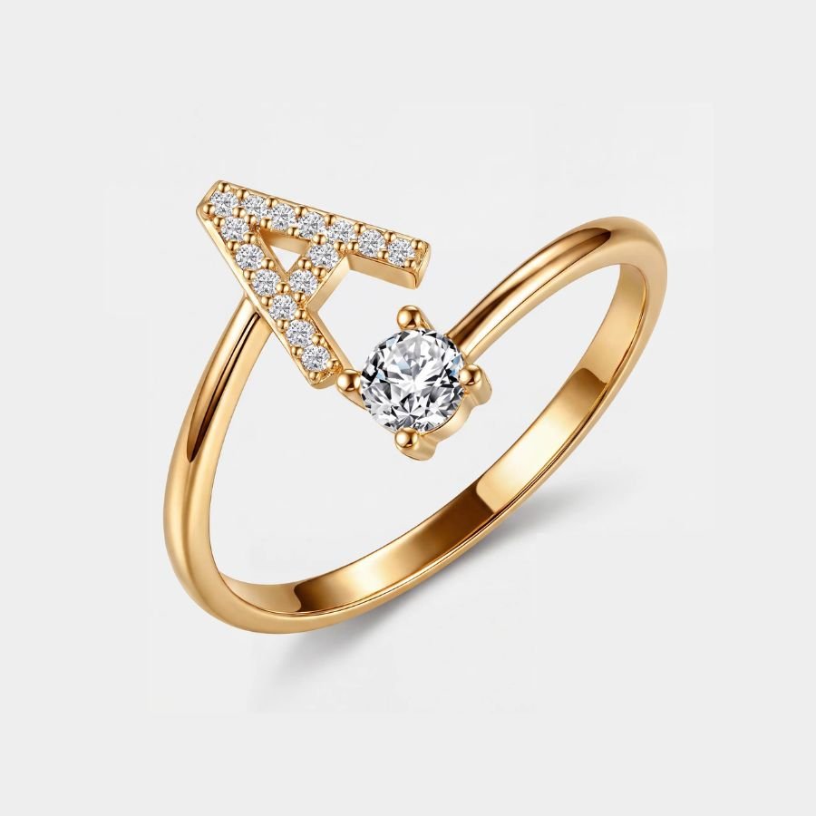 Initial Ring - Icy Pavé Adjustable - Gold | Monrich