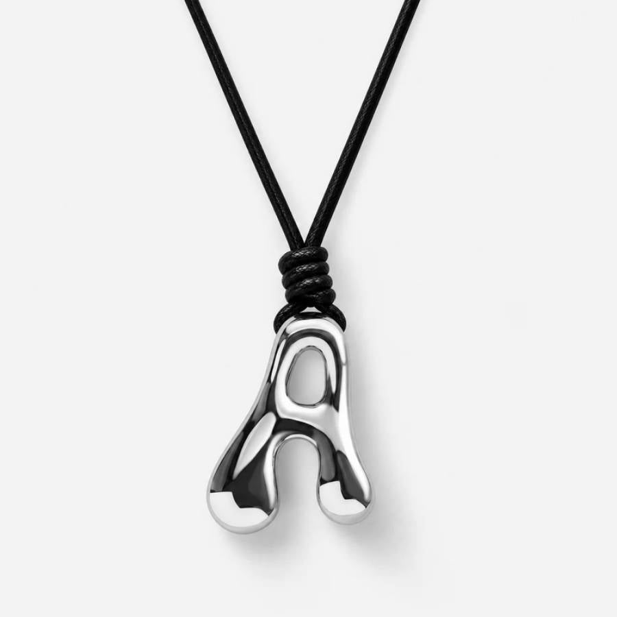 Liquid Initial Cord Necklace#Color_Silver