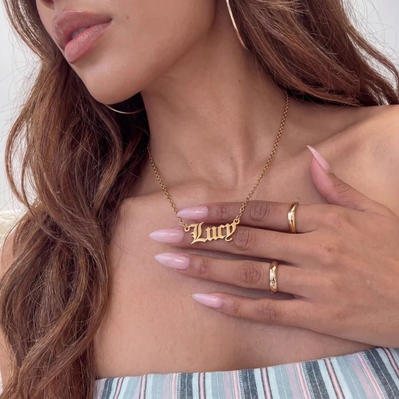 Old English Name Plate Necklace | Monrich