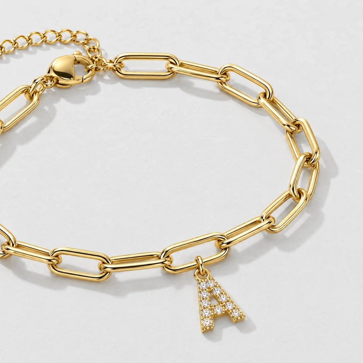 Pavé Initial Paperclip Custom Bracelet - Gold | Monrich