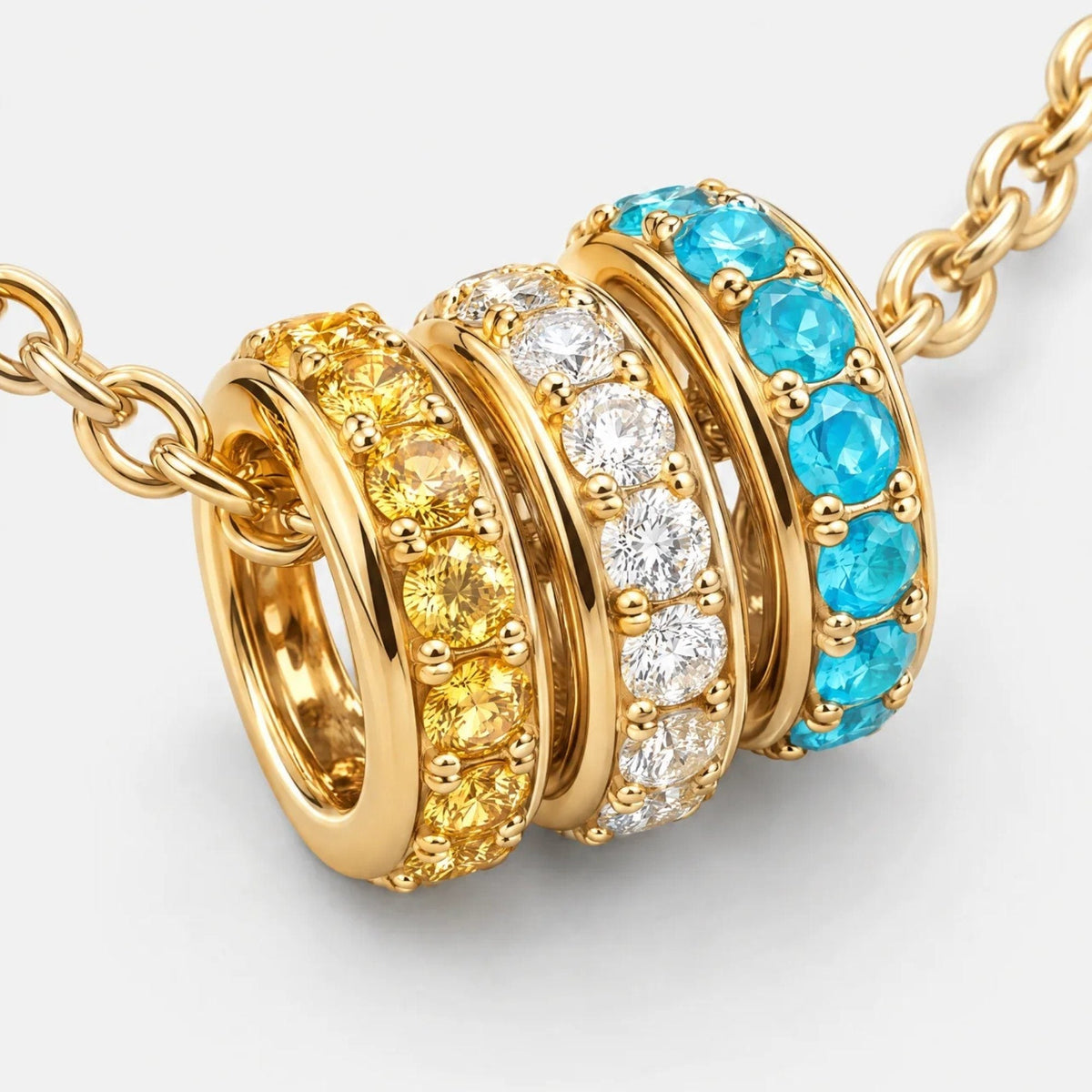 Pavé Ring Charms Custom Birthstone Necklace | Monrich