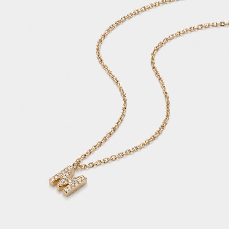 Petite Stone Letter Necklace in 18K gold or silver finish