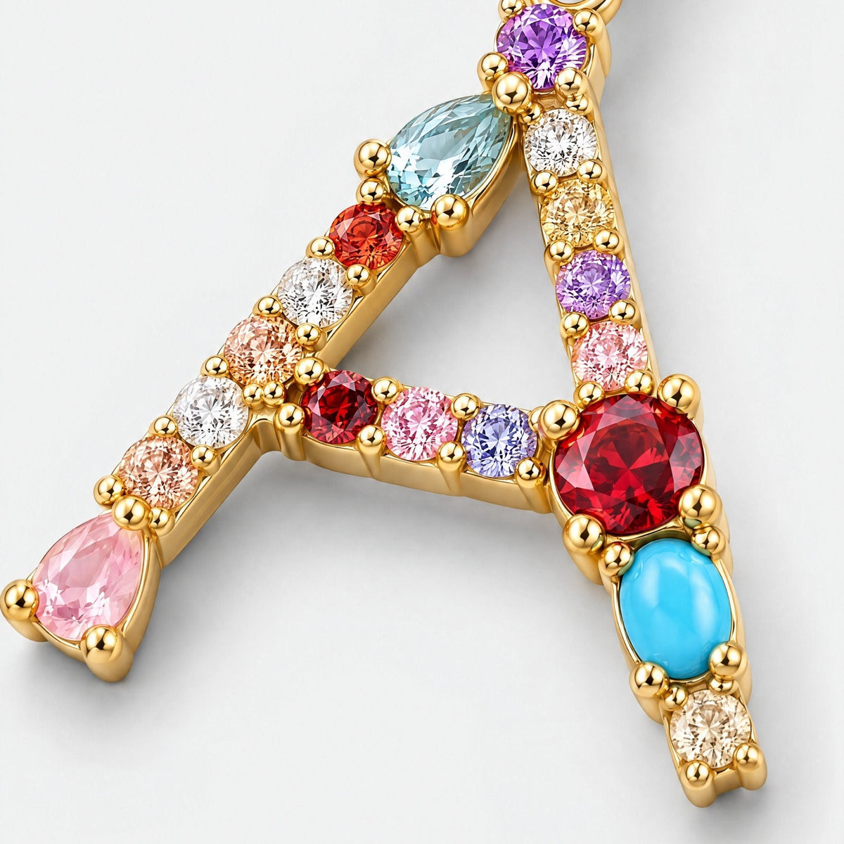 Rainbow Gemstone Initial Custom Necklace | Monrich