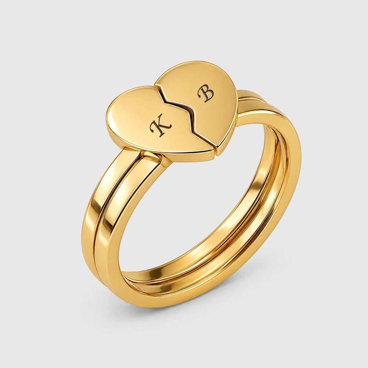 Split Heart Custom Couple Ring Set - Gold | Monrich