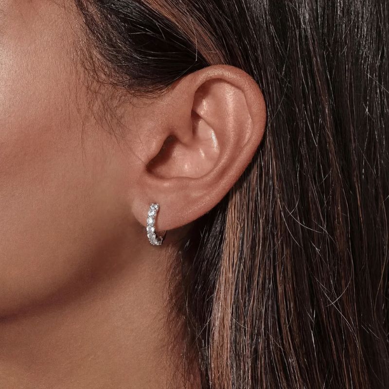 Zirconia Hoop Earrings worn on ear