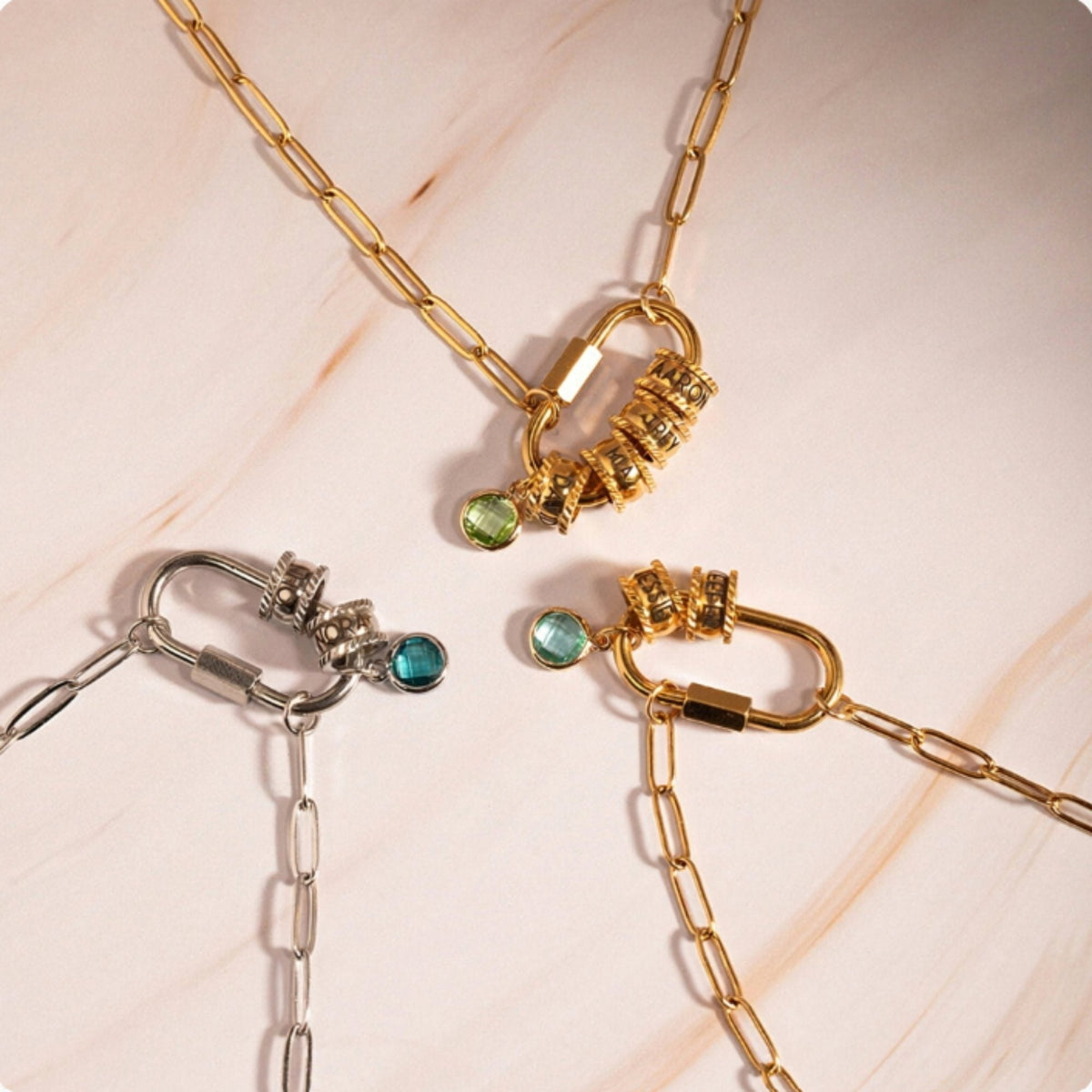 Carabiner Custom Name Birthstone Necklace | Monrich