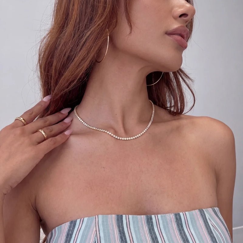 Crystal Choker Necklace - Gold Tennis | Monrich