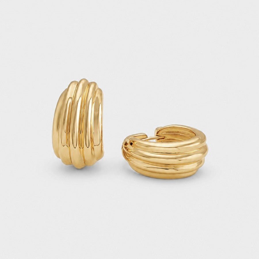Gold Huggie Earrings - Ripple Ridged | Monrich