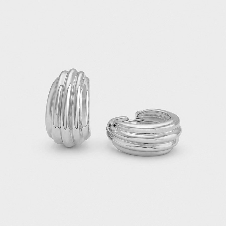 Gold Huggie Earrings - Ripple Ridged - Silver | Monrich
