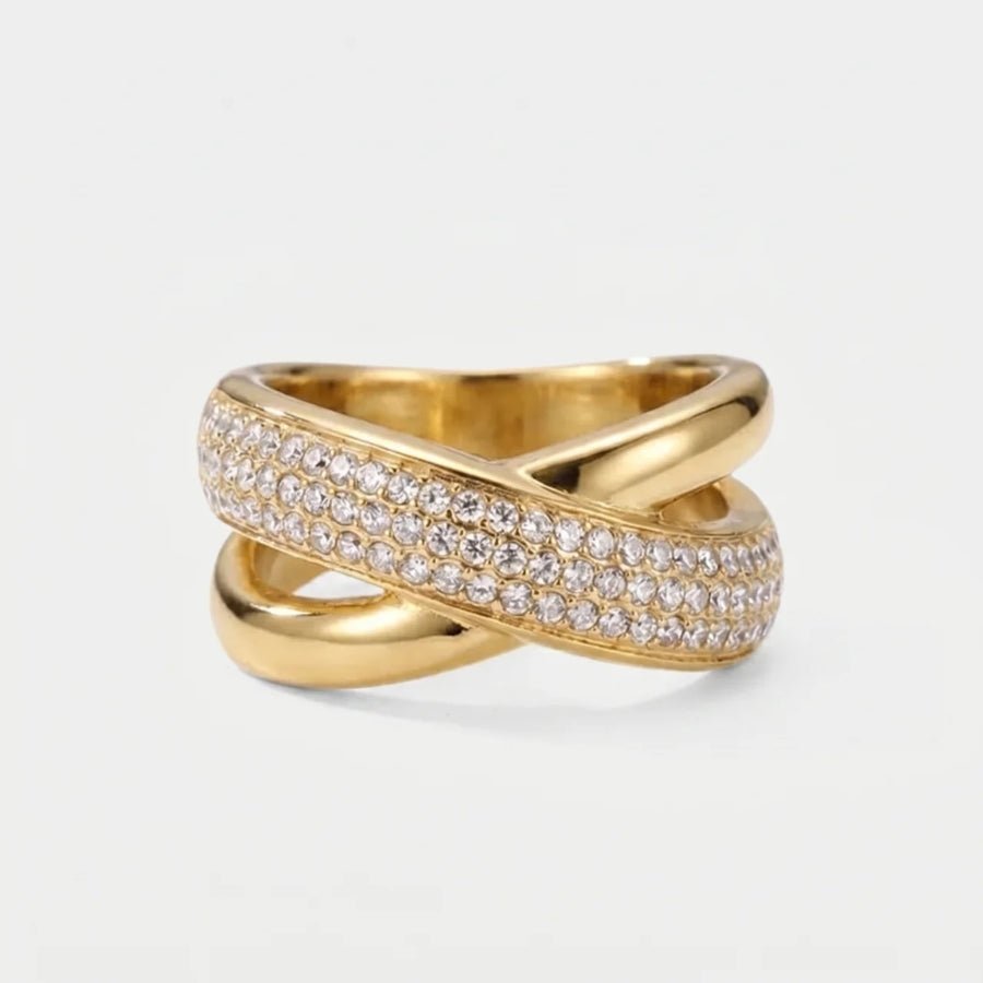 Half Pavé Dome Cocktail Ring in 18K gold or silver finish