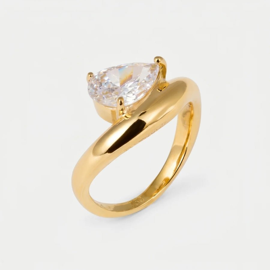 Pear Solitaire Bypass Ring close-up view