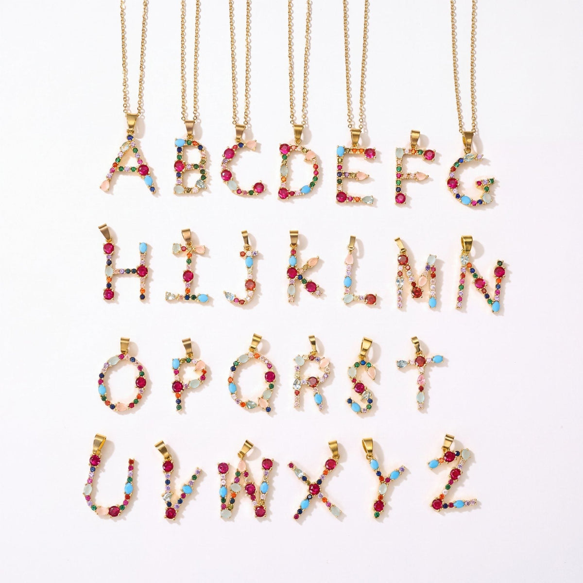 Rainbow Gemstone Initial Custom Necklace | Monrich