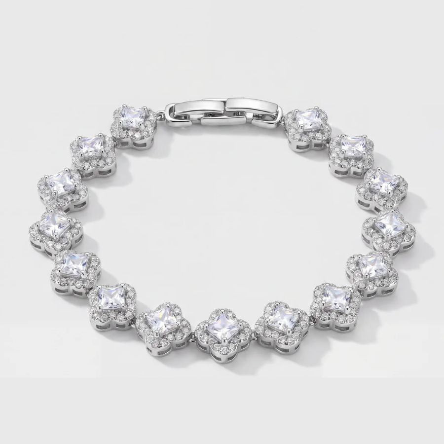 Square Halo Tennis Bracelet - Silver | Monrich