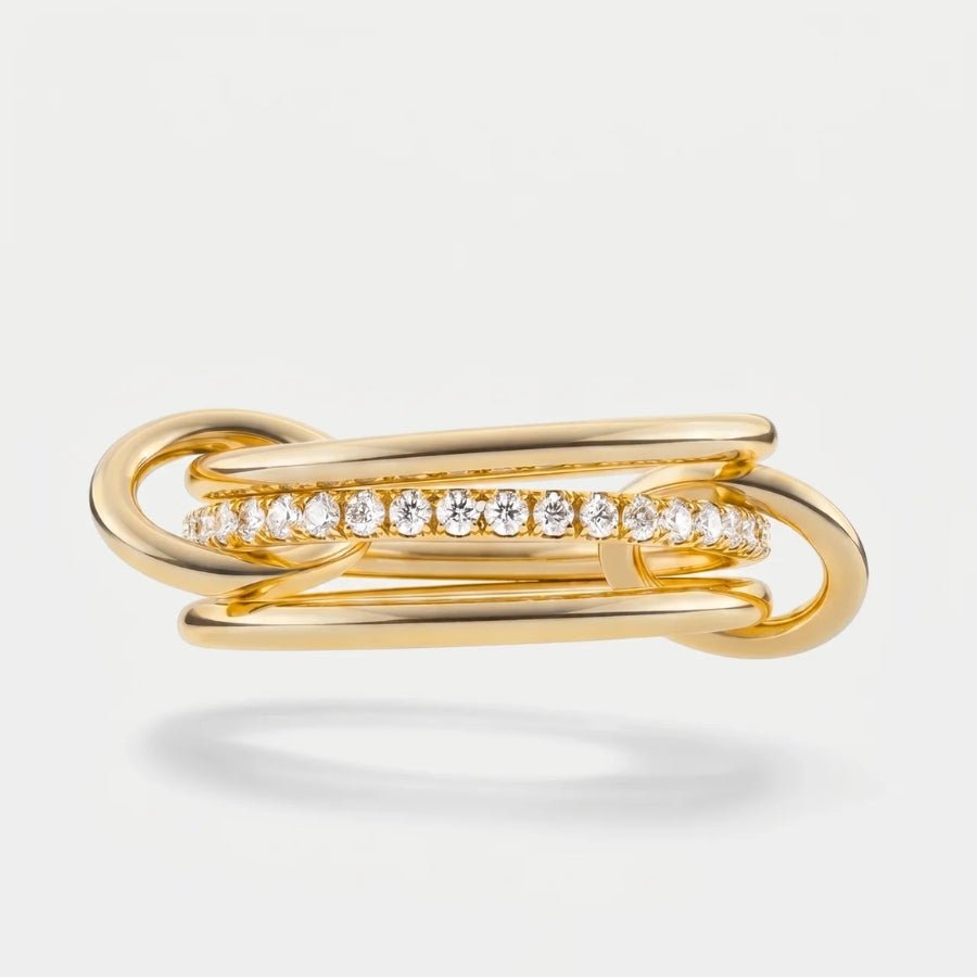 Triple Row Polished & Iced Mix Ring in 18K gold or silver finish