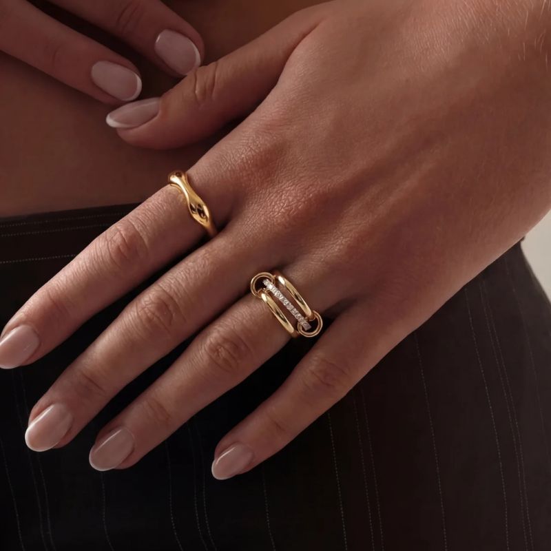 Triple Row Polished & Iced Mix Ring worn on hand